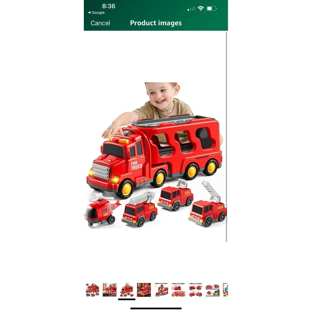 iHaHa Fire Truck Pull Back Car Series Toy Transporter Truck with 4 Mini Fire Veh